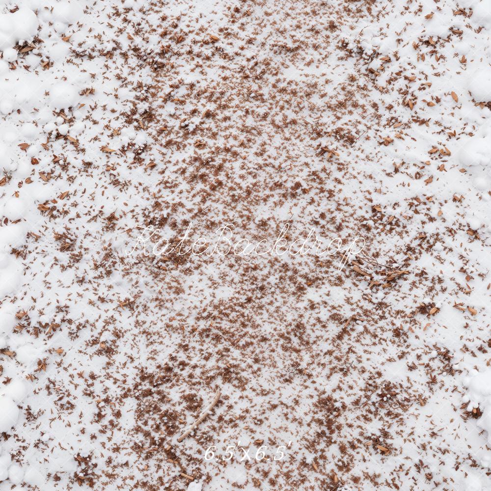 Kate Winter White Snow Brown Leaves Floor Printed Backdrop Designed by Kate Image