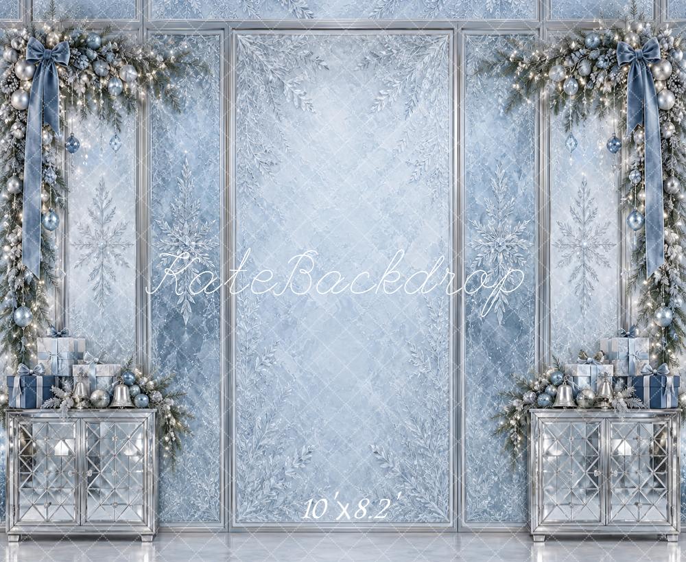 Kate Christmas Icy Blue Silver Snowflake Garland Printed Backdrop Designed by Vertigo Productions