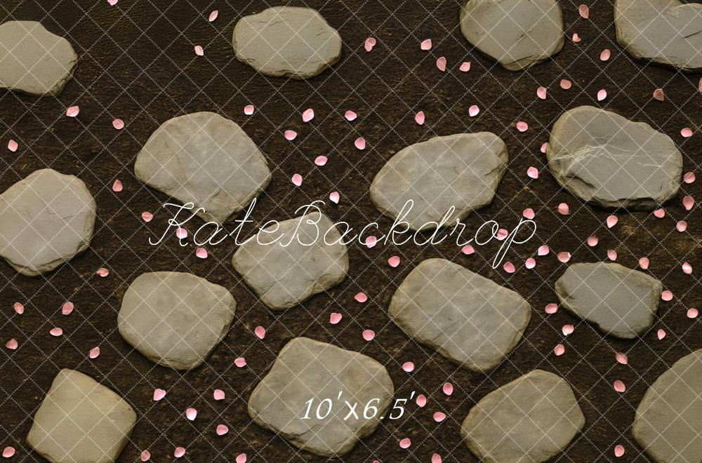 Kate Spring Stone Path Pink Petals Floor Backdrop Designed by Mini MakeBelieve