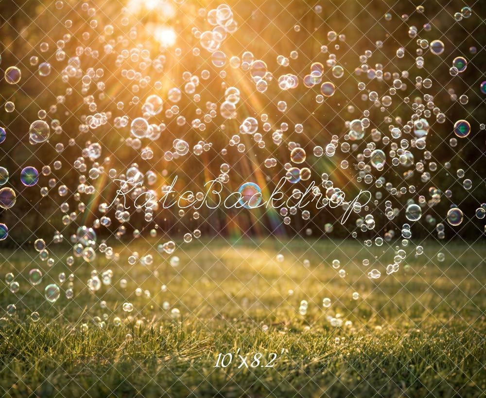 Kate Summer Sunlight Bubbles Grass Printed Backdrop Designed by Emetselch