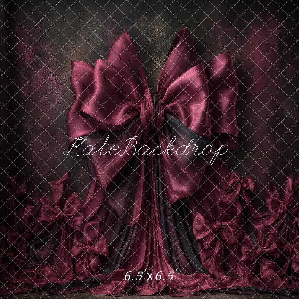Kate Satin Burgundy Large Bow Drapes Printed Backdrop Designed by Angela Miller