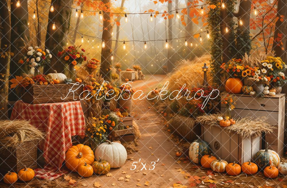 Kate Halloween Pumpkin Outdoor Maple Forest Path Backdrop Designed by Emetselch