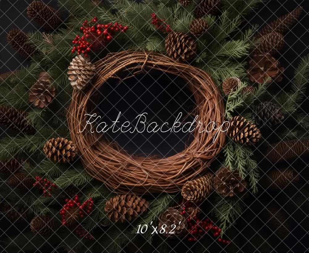 Kate Christmas Newborn Wreath Pinecones Red Berries Evergreen Floor Backdrop Designed by Emetselch