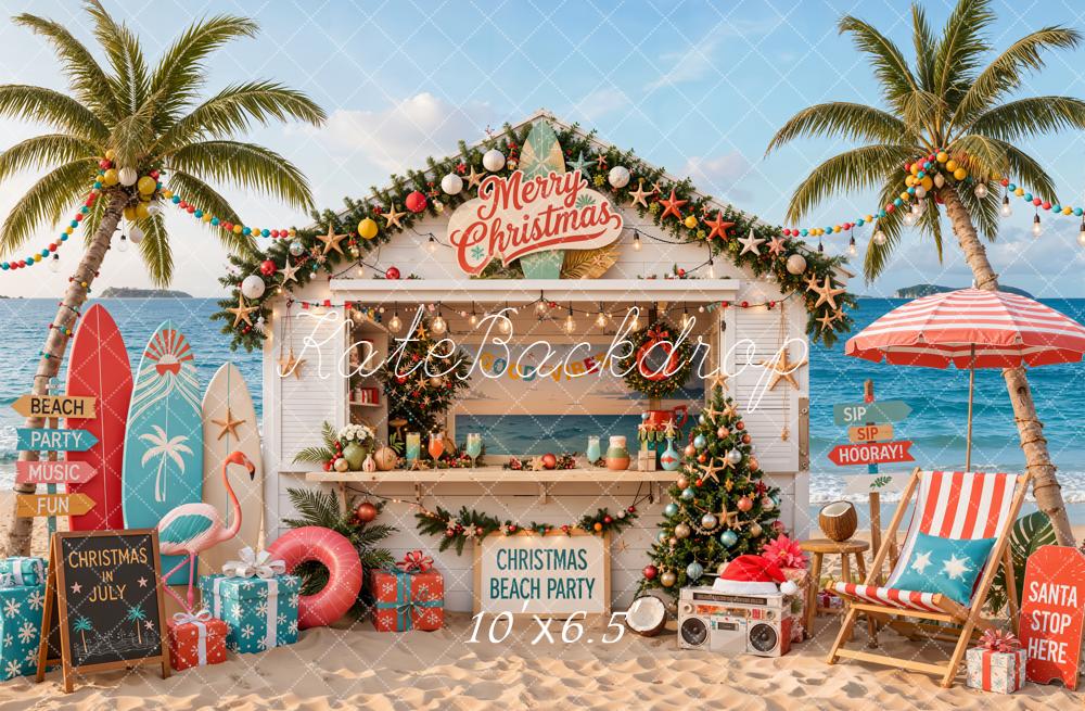 Kate Australian Christmas Beach Party Palm Trees Surfboards Printed Backdrop Designed by Emetselch