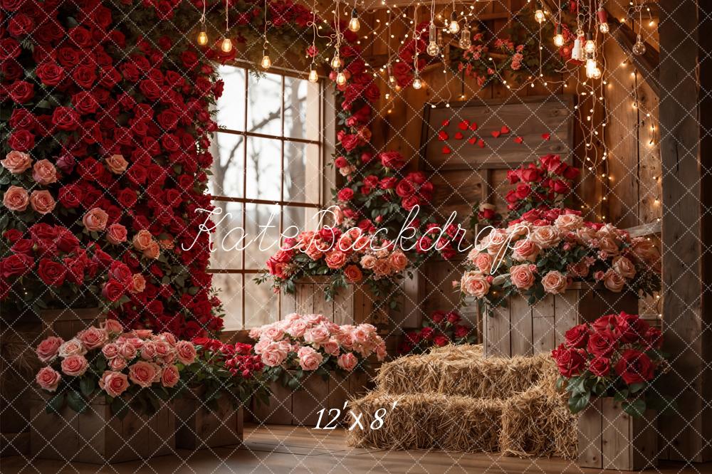 Kate Valentine's Day Roses Barn Floral Crates Hay Lights Backdrop Designed by Emetselch