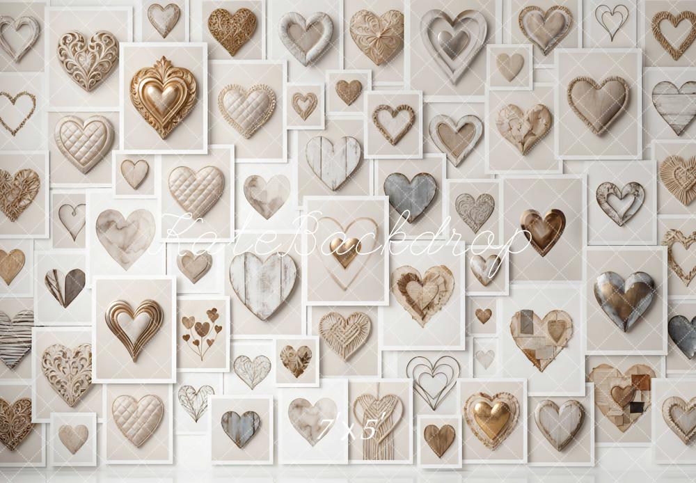 Kate Valentine's Day Beige Heart Collage Printed Backdrop Designed by Mini MakeBelieve