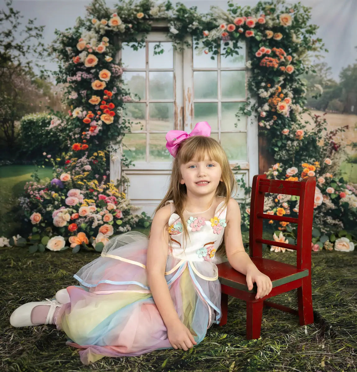 Kate Spring Floral Arch Vintage Garden Door Backdrop Designed by Emetselch