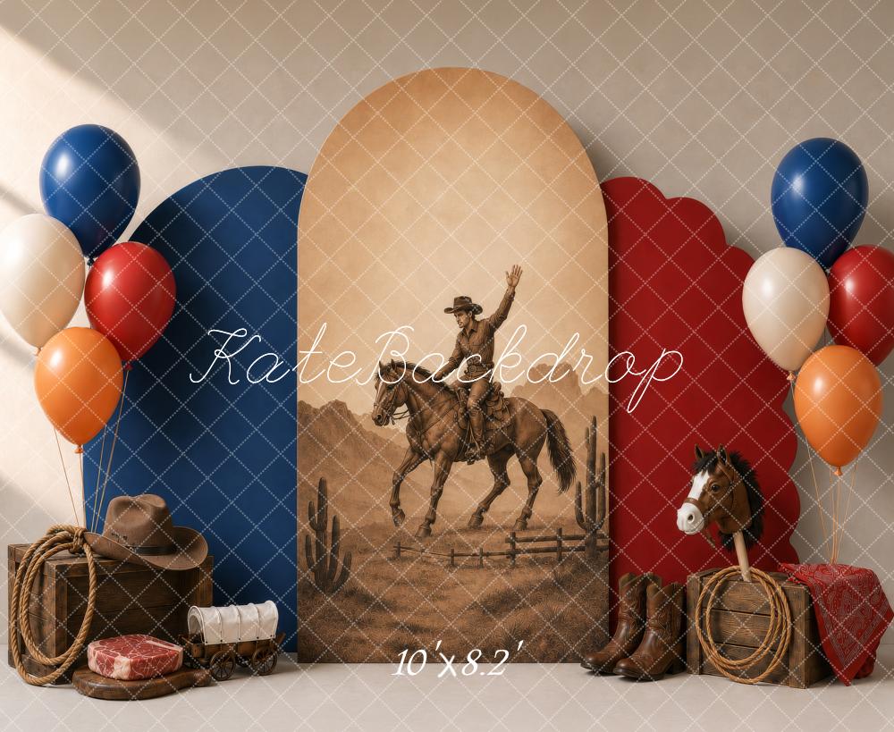 Kate Western Cowboy Rodeo Sepia Horse Balloons Printed Backdrop Designed by Shutter Swan Studios