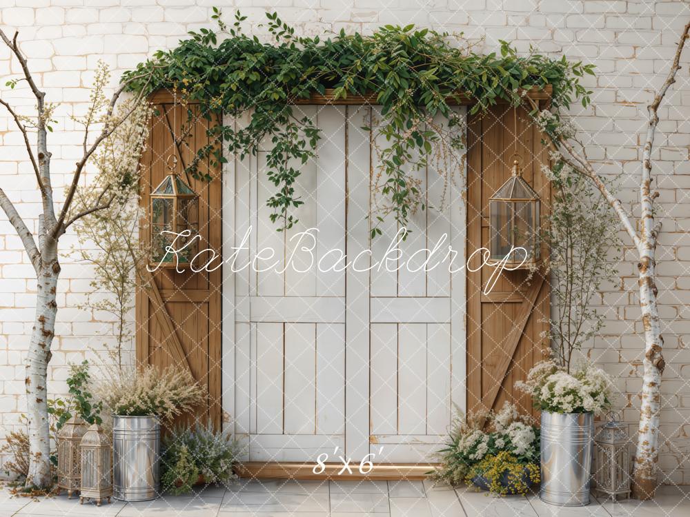 Spring Rustic Door Greenery Tree Foto Achtergrond Designed by Emetselch