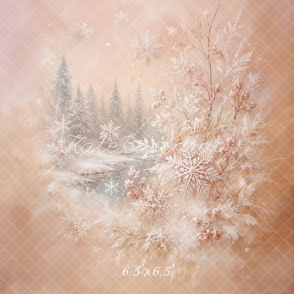 Kate Christmas Abstract Winter Floral Snowflakes Forest Printed Backdrop Designed by GQ