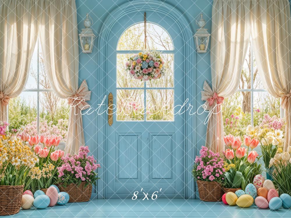 Puerta Floral de Primavera de Pascua con Fondo Azul diseñada por Emetselch