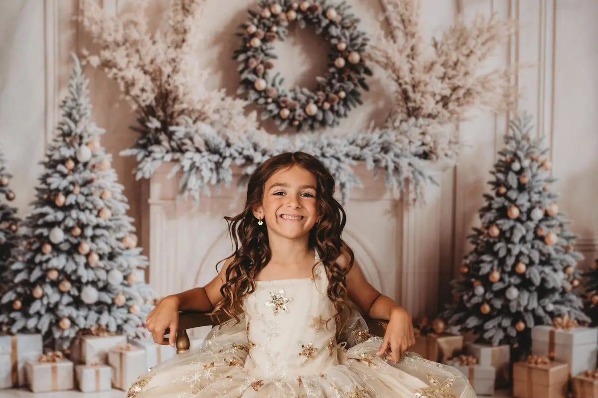 Kate Christmas Trees And Gifts Retro Fireplace Fleece Backdrop Designed by Emetselch