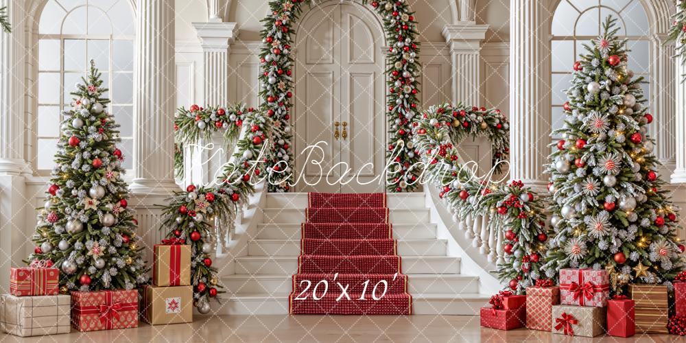 Kate Christmas Trees Staircase Arch Garland Gift Boxes Backdrop Designed by Emetselch
