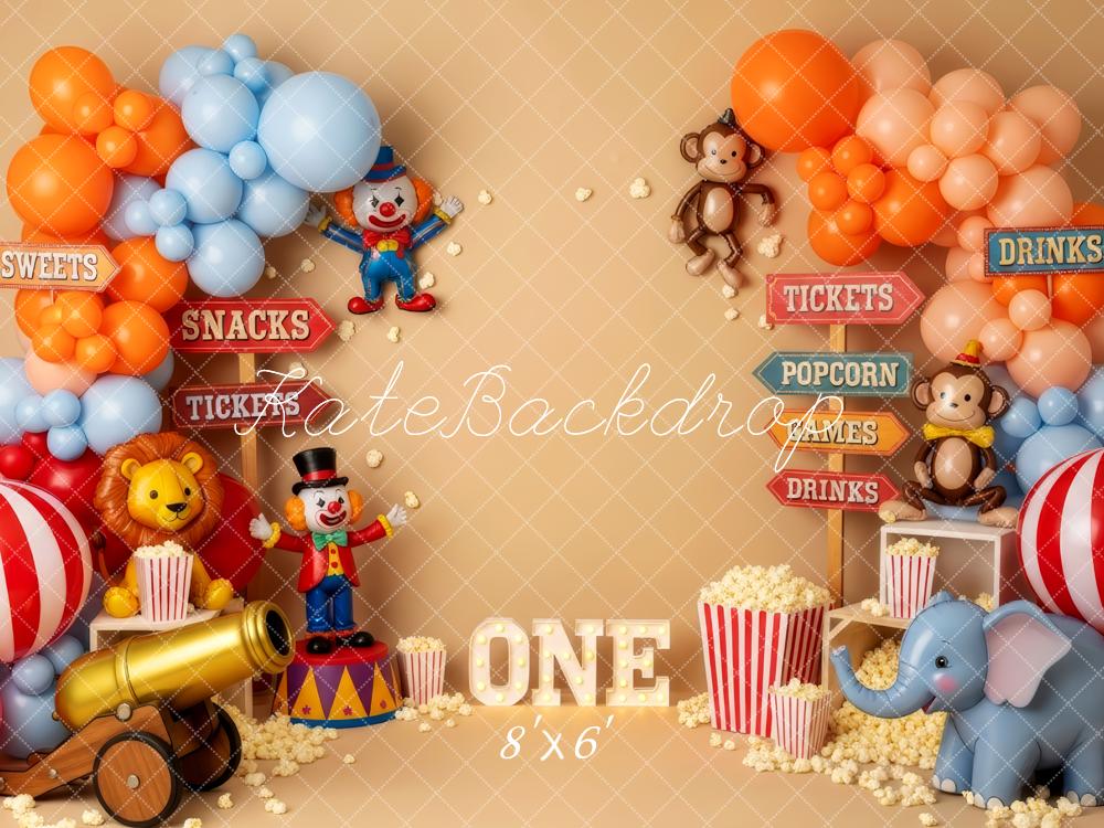 Kate 1st Birthday Circus Clown Lion Elephant Monkey Balloons Backdrop Designed by Patty Roberts