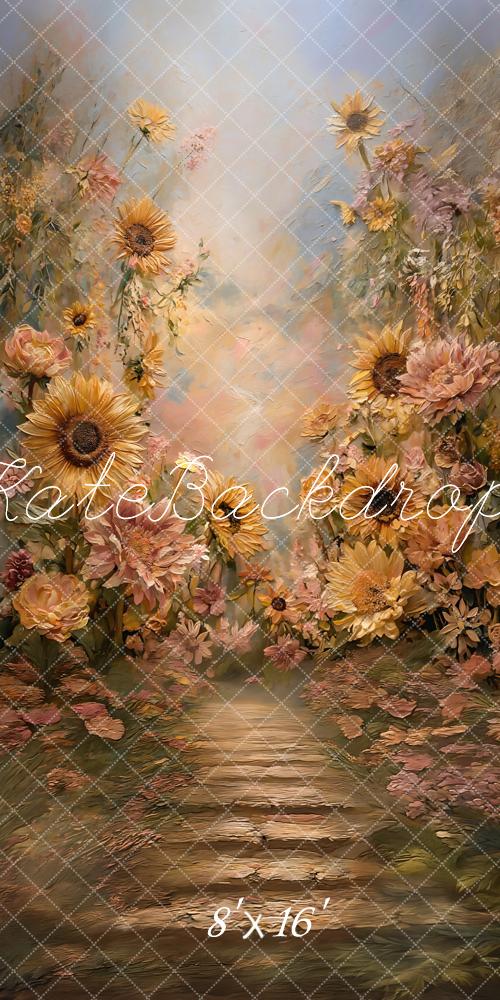 Kate Sweep Sunflower Floral Garden Pathway Printed Backdrop Designed by GQ