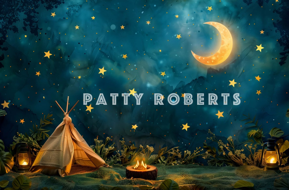 Fondo de Camping de Fogata en la Noche en el Bosque Diseñado por Patty Robert