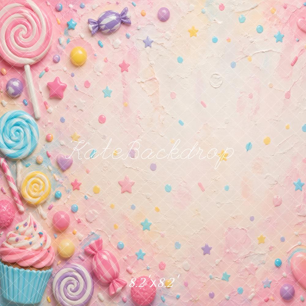 Kate Birthday Pastel Candy Cupcakes Lollipops Sweets Printed Backdrop Designed by Vertigo Productions