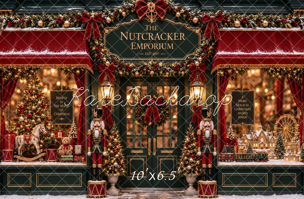 Kate Christmas Nutcracker Emporiumat Toy Shop Storefront Snow Printed Backdrop Designed by Ashley Paul