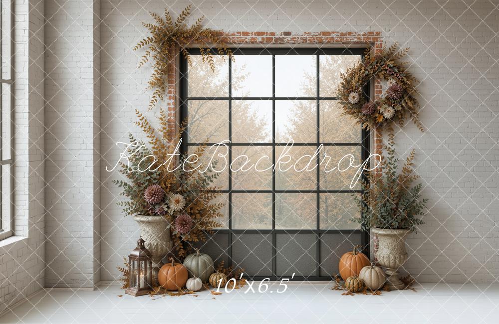 Kate Fall Cozy Window Dried Flowers Pumpkins Printed Backdrop Designed by Ashley Ward