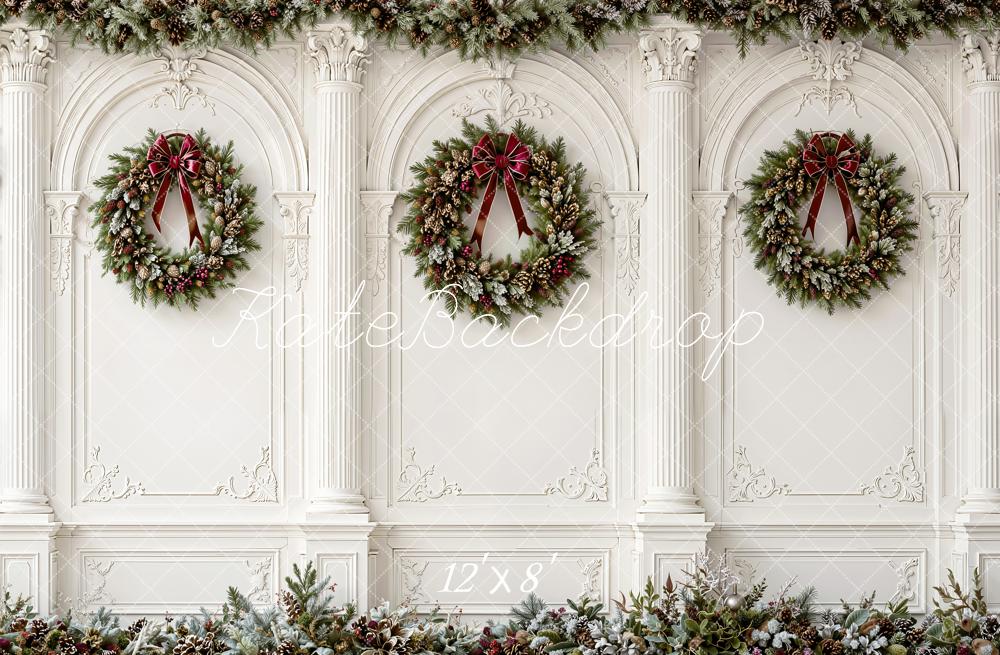 Kate Christmas Wreath White Wall Garland Printed Backdrop Designed by Emetselch
