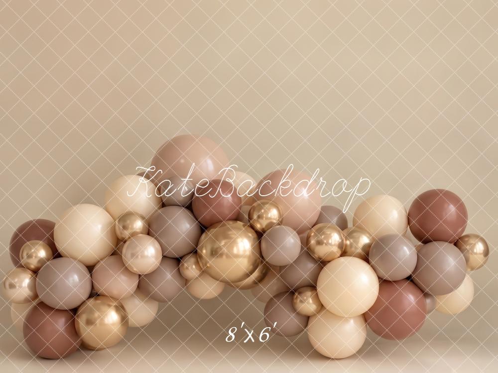 Kate Cake Smash Neutral Gold Balloon Arch Printed Backdrop Designed by Emetselch