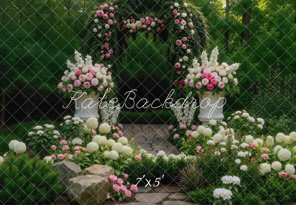 Kate Romantic Flower Arch Garden Pink White Backdrop Designed by Mini MakeBelieve