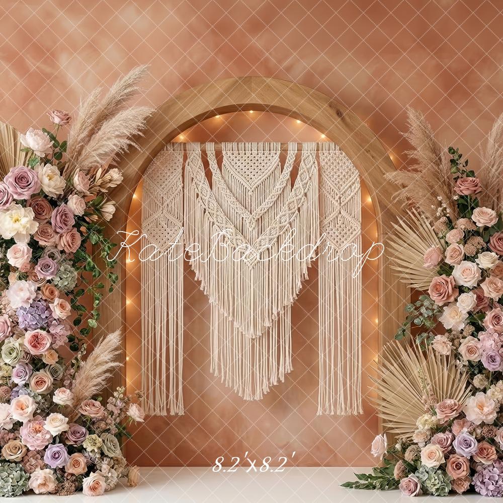 Kate Boho Arch Macrame Pampas Grass Pastel Flowers Printed Backdrop Designed by Patty Roberts