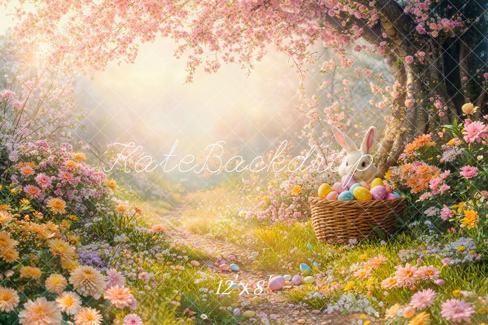 Kate Easter Bunny Floral Cherry Tree Path Backdrop Designed by Emetselch