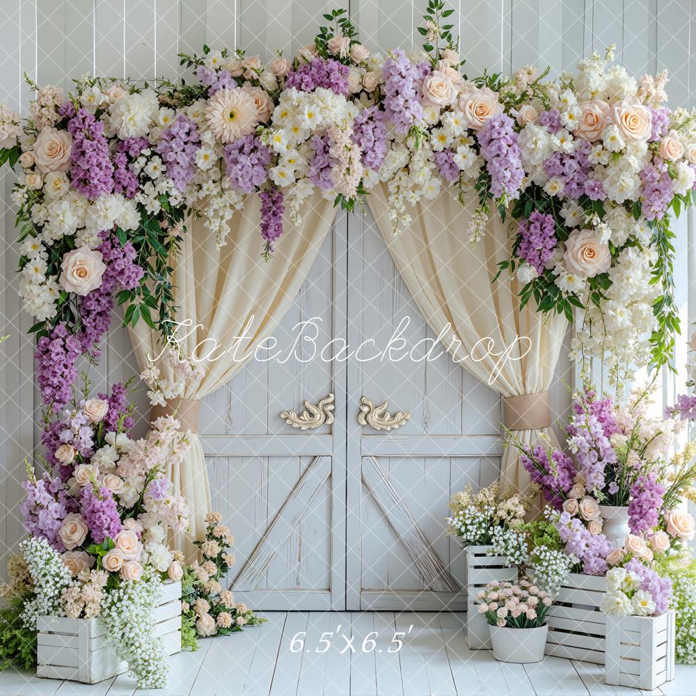 Kate Spring Flower Arch Crates White Door Pastel Purple Backdrop Designed by Mini MakeBelieve