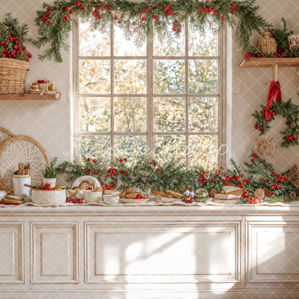 Kate Christmas Kitchen Cabinet Window White Backdrop Designed by Emetselch