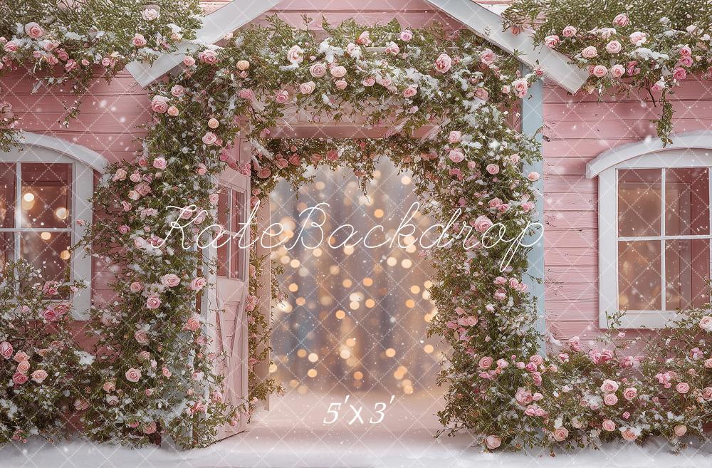Kate Fairy Tale Pink House Flower Arch Bokeh Backdrop Designed by Angela Miller