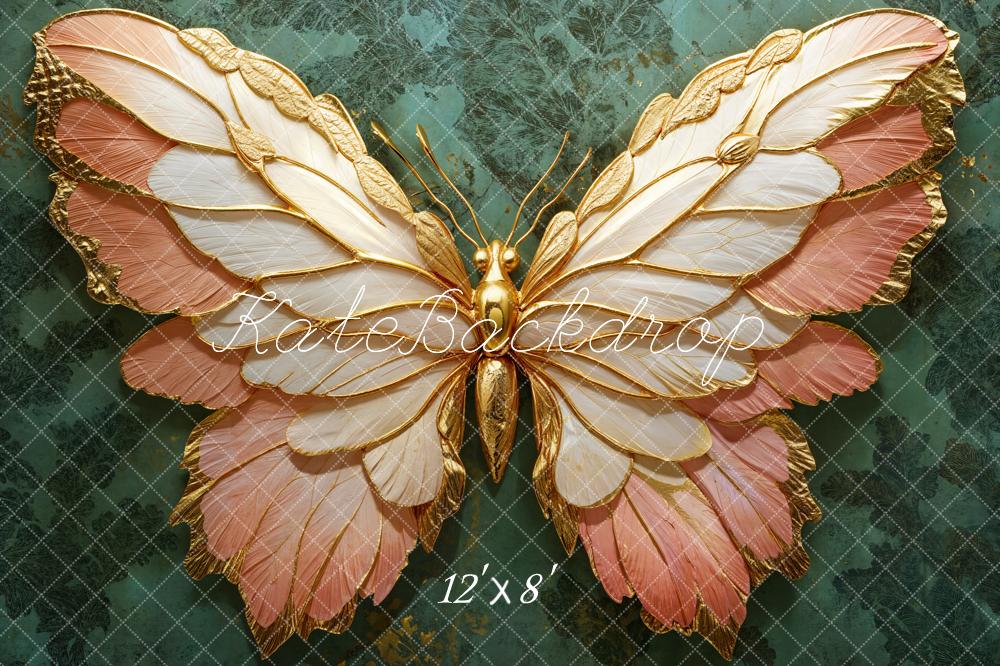 Fondo de Alas de Mariposa Doradas y Rosadas diseñado por Emetselch