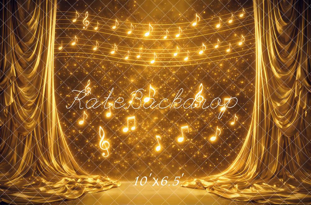 Kate Stage Golden Musical Notes Sparkle Curtain Printed Backdrop Designed by Mini MakeBelieve