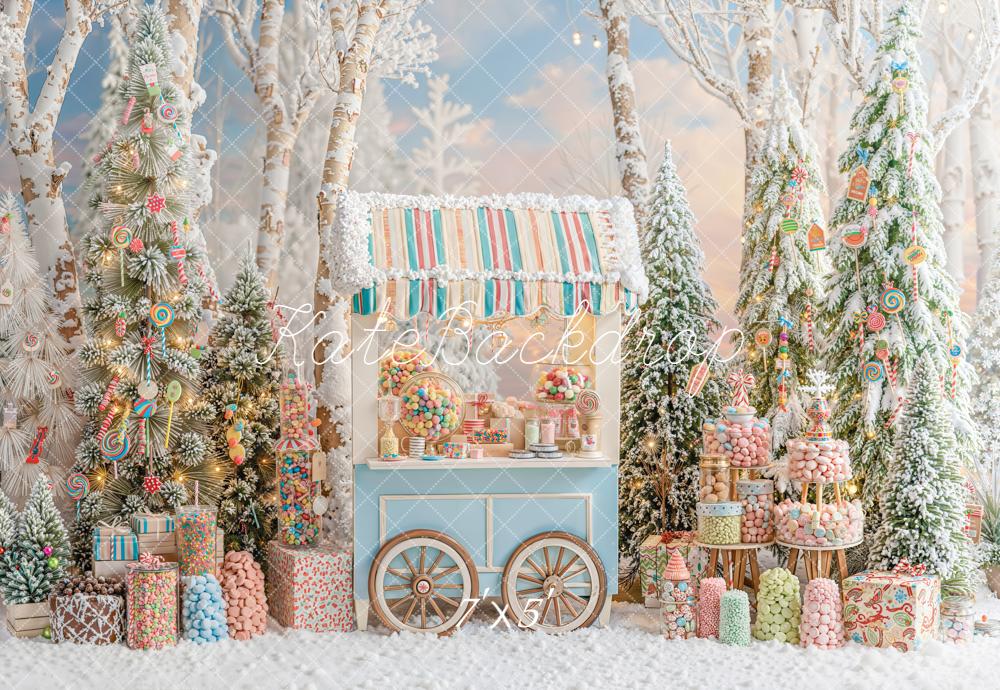 Kate Christmas Trees Candy Cart Snowy Forest Backdrop Designed by Emetselch