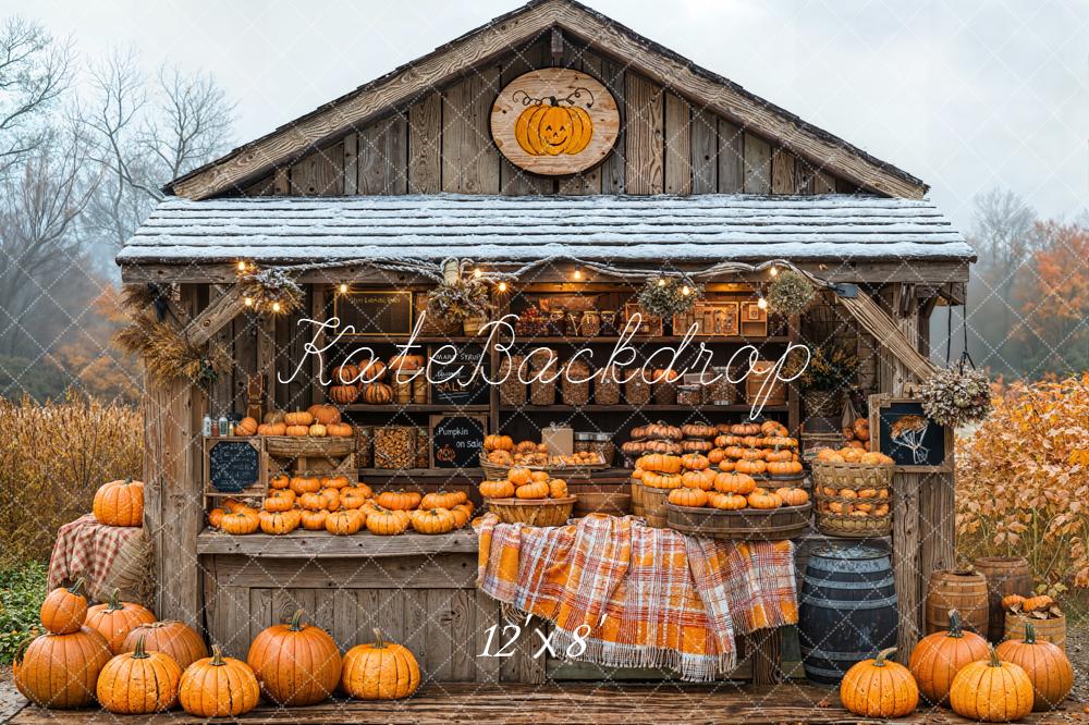 Kate Fall Pumpkins Harvest Farm Stand Rustic Wood Backdrop Designed by Emetselch