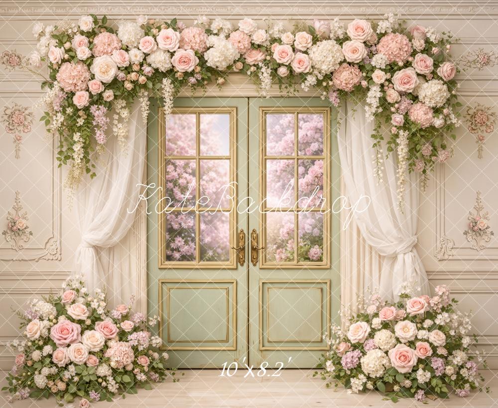 Kate Spring Flower Arch French Door Floral Wall Backdrop Designed by Chain Photography