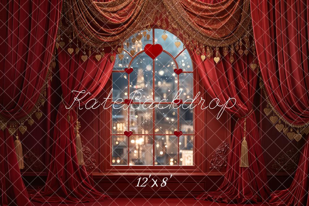 Kate Valentine's Day Red Heart Window Curtains Backdrop Designed by Emetselch