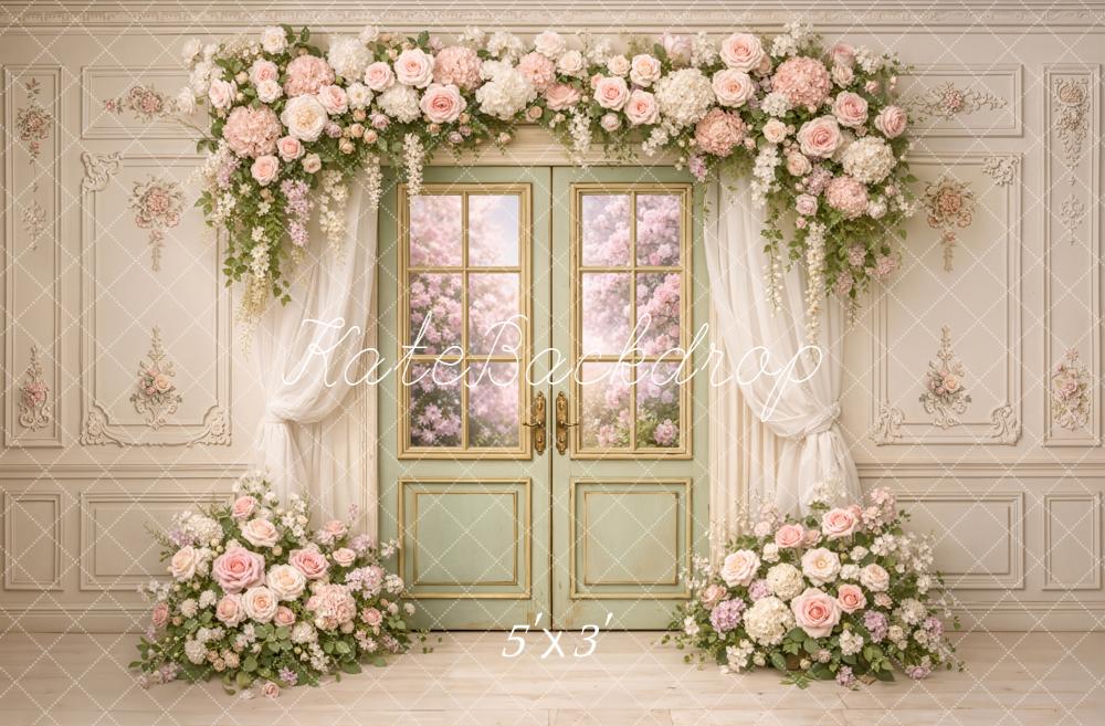 Kate Spring Flower Arch French Door Floral Wall Backdrop Designed by Chain Photography