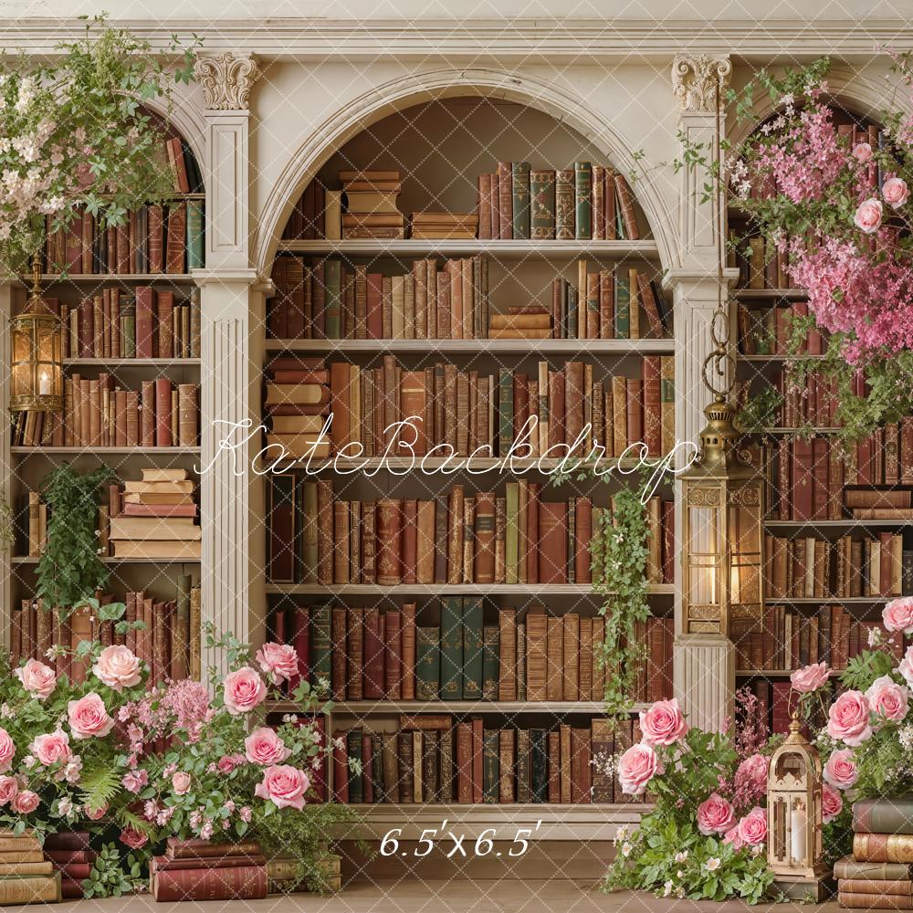 Kate Flower Arch Bookshelf Lanterns Printed Backdrop Designed by Emetselch