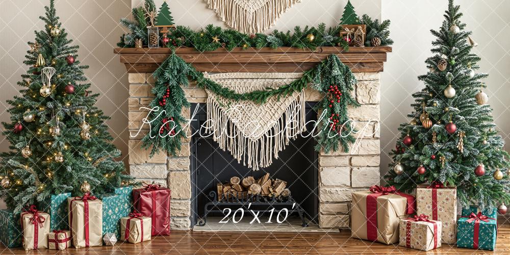 Kate Christmas Tree Fireplace Boho Macrame Garland Presents Backdrop Designed by Emetselch