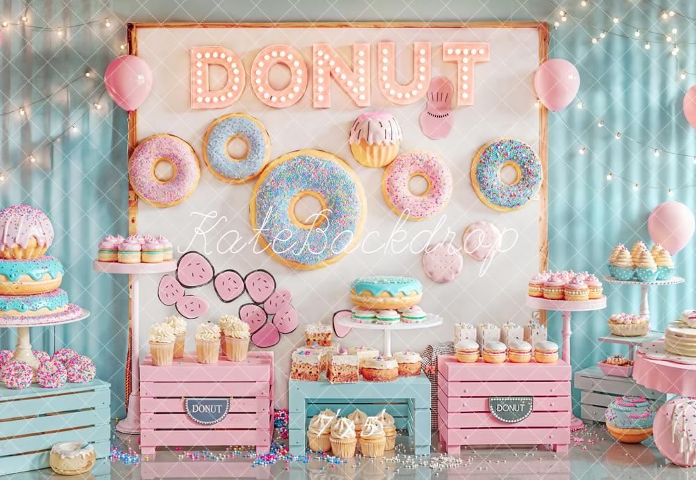 Mesa de postres de donuts de smash de cumpleaños Cupcakes Pastel Fondo