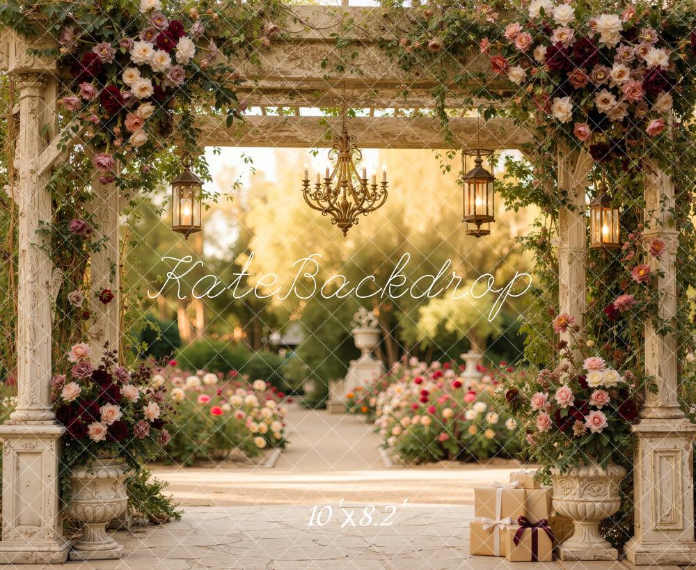 Kate Romantic Vintage Flower Arch Pergola Printed Backdrop Designed by Jordan Moon