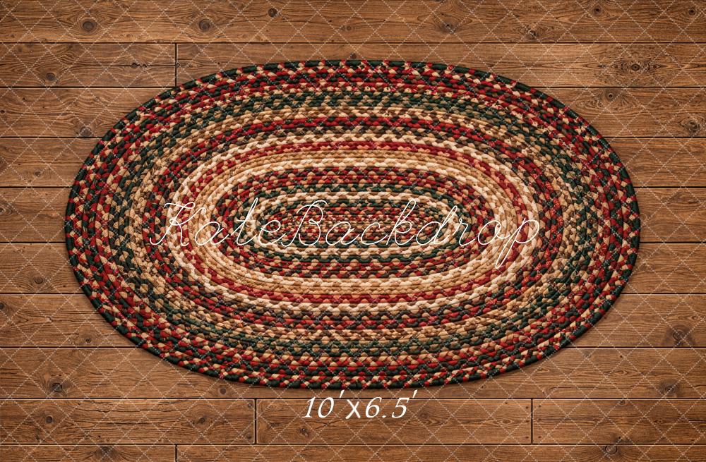 Kate Rustic Wood Planks Braided Oval Rug Floor Printed Backdrop Designed by Kate Image