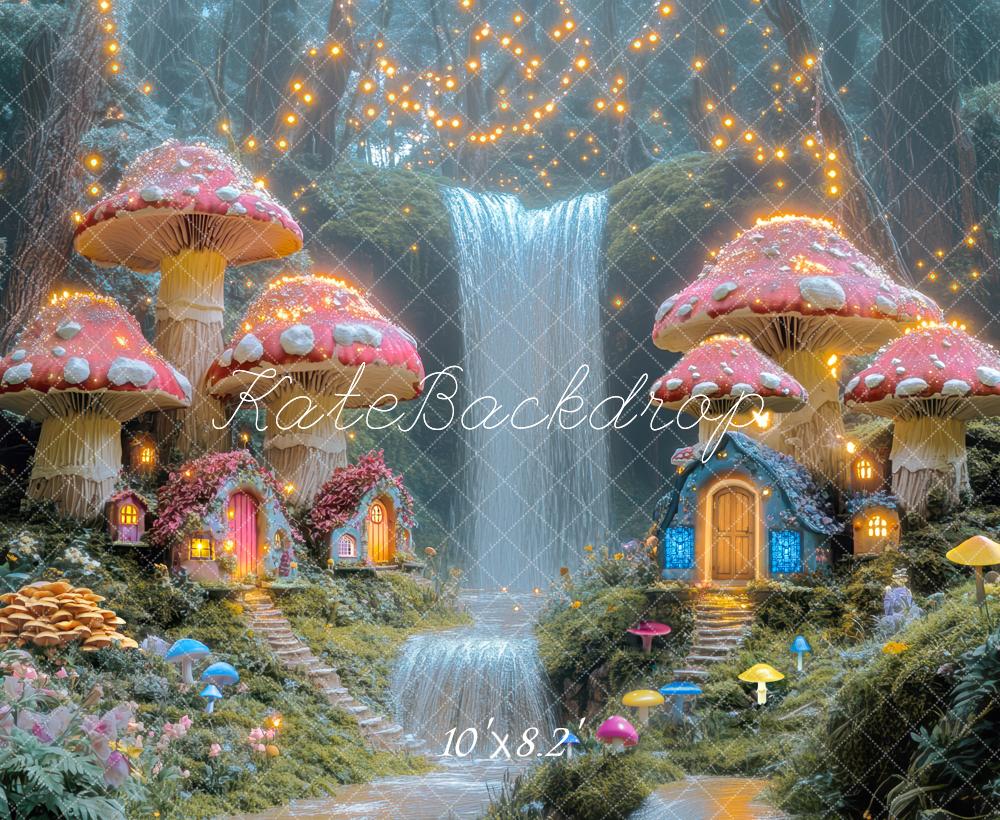 Fondo de Bosque de Cascadas de Mushrooms de Fantasía de Hadas Diseñado por Mini MakeBelieve