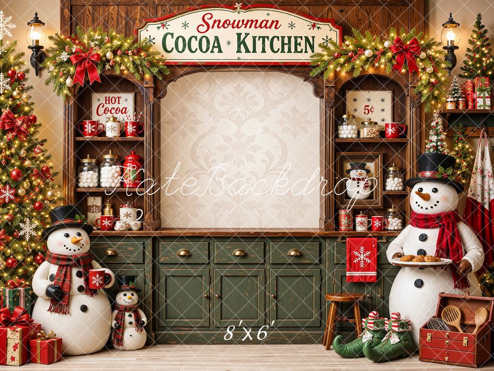 Kate Christmas Snowman Cocoa Kitchen Cabinet Printed Backdrop Designed by Shutter Swan Studios
