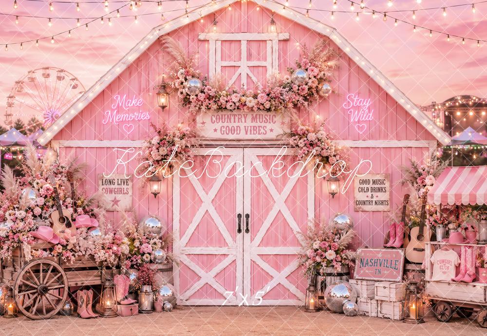 Kate Music Festival Pink Country Western Floral Barn Fairground Printed Backdrop Designed by Ashley Paul