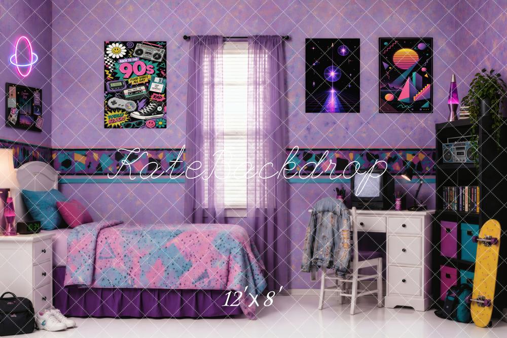 Kate 90s Y2K Retro Purple Teen Bedroom Printed Backdrop Designed by Vertigo Productions