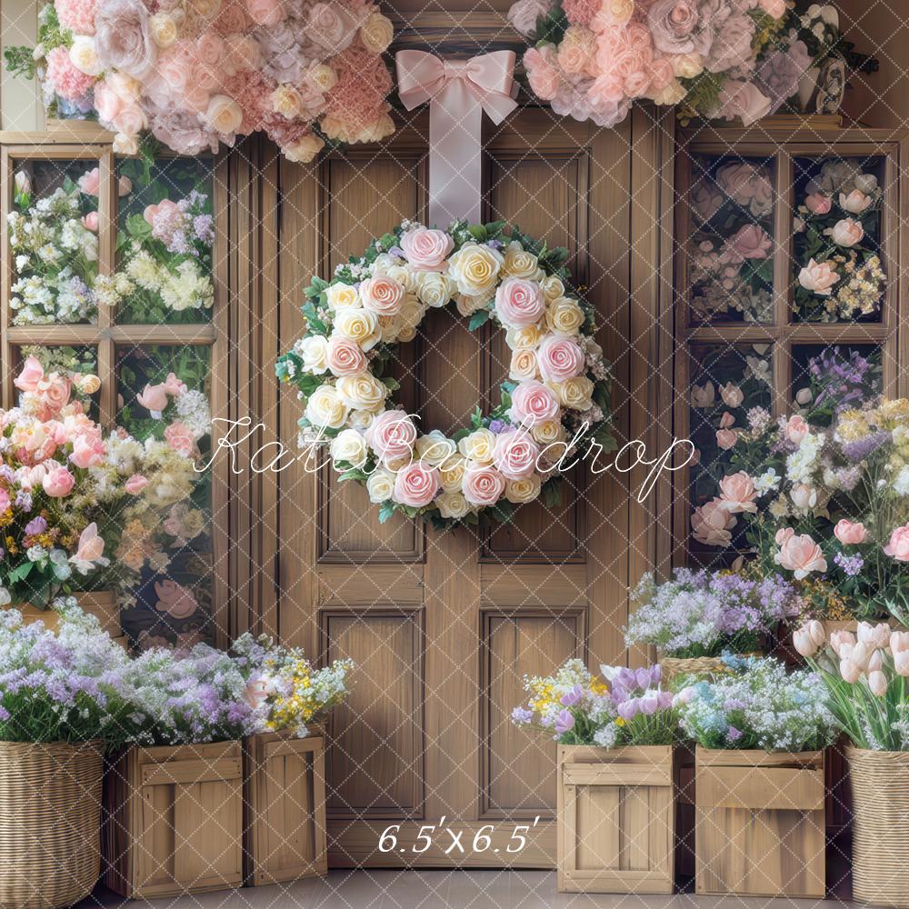 Rustic Spring Interior Floral Wreath Foto Achtergrond Designed by Mini MakeBelieve