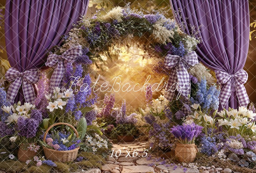 Kate Spring Flower Arch Purple Curtains Baskets Printed Backdrop Designed by Emetselch