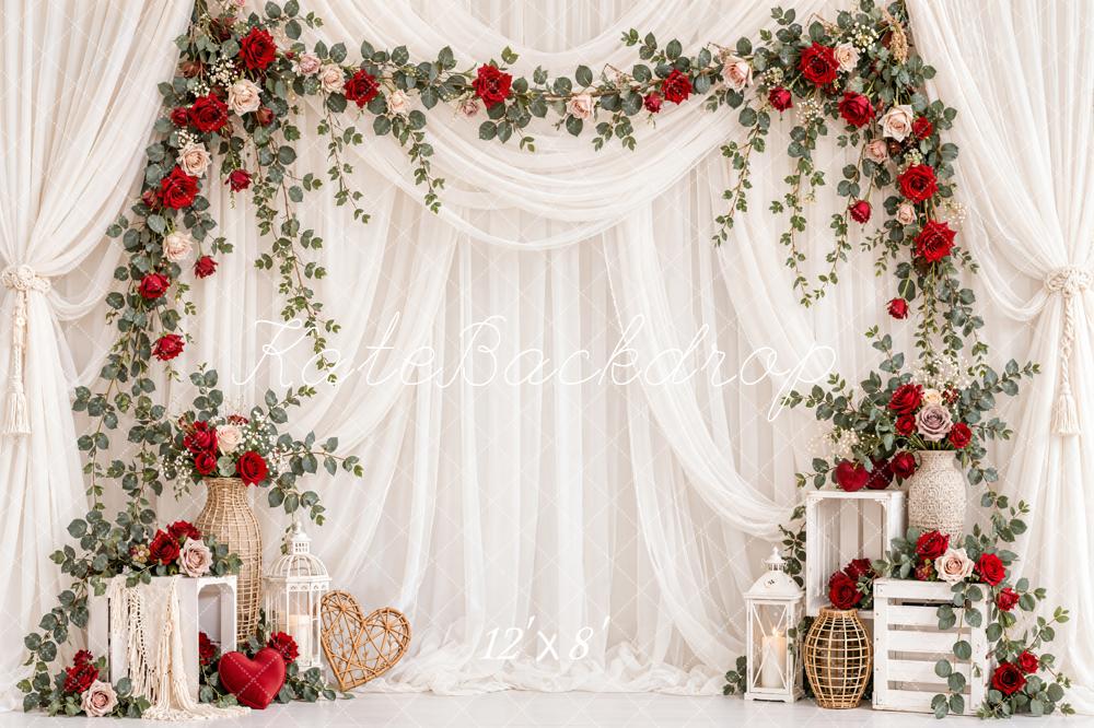 Kate Wedding Flower Arch Red Roses Printed Backdrop Designed by Emetselch